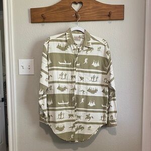 Men's tan and White Western Print Button-Up Shirt